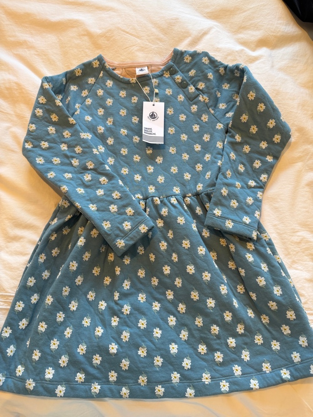 Petit Bateau Blue Floral Long-Sleeve Dress